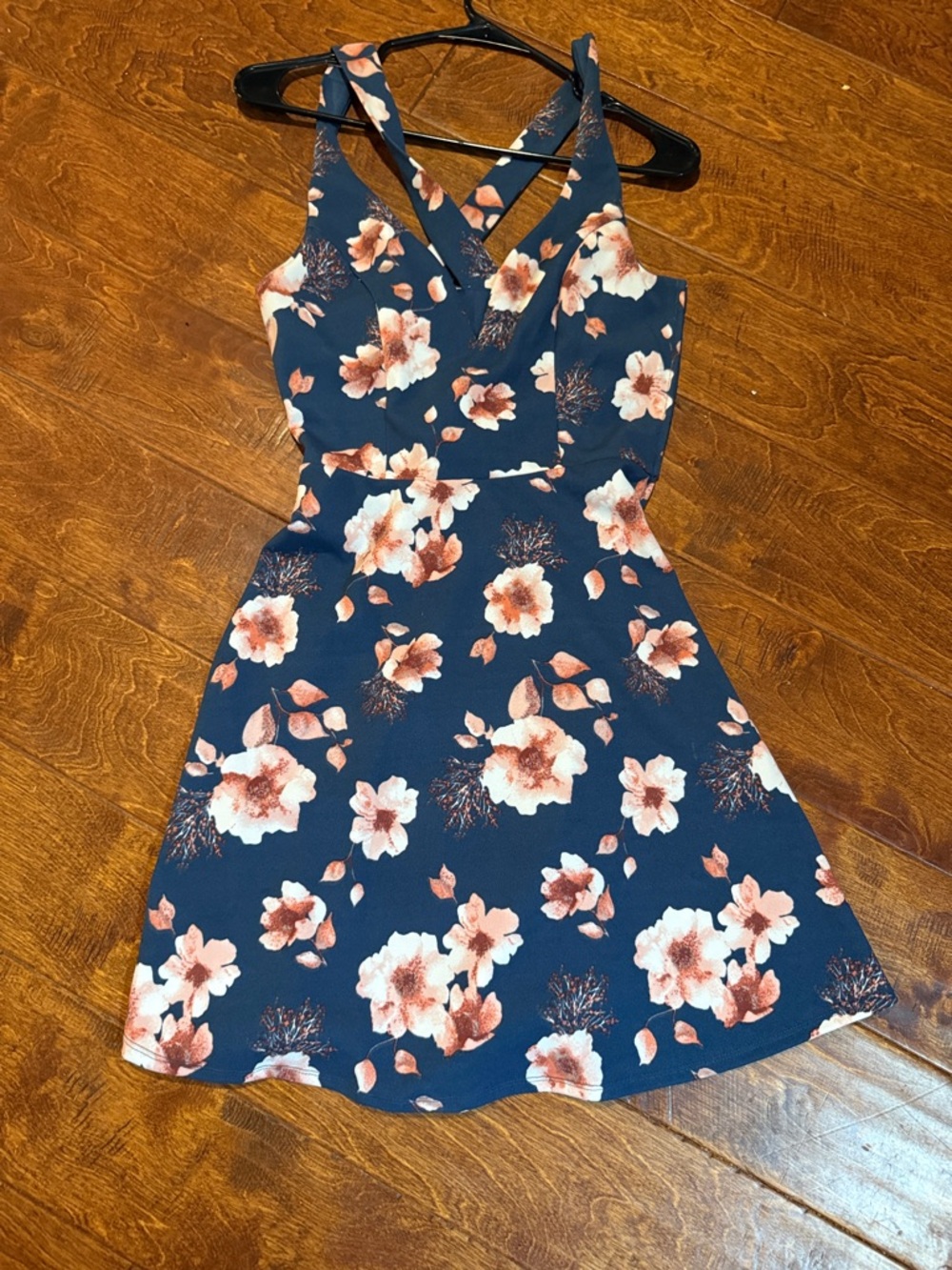 Navy Floral Crisscross Summer Dress